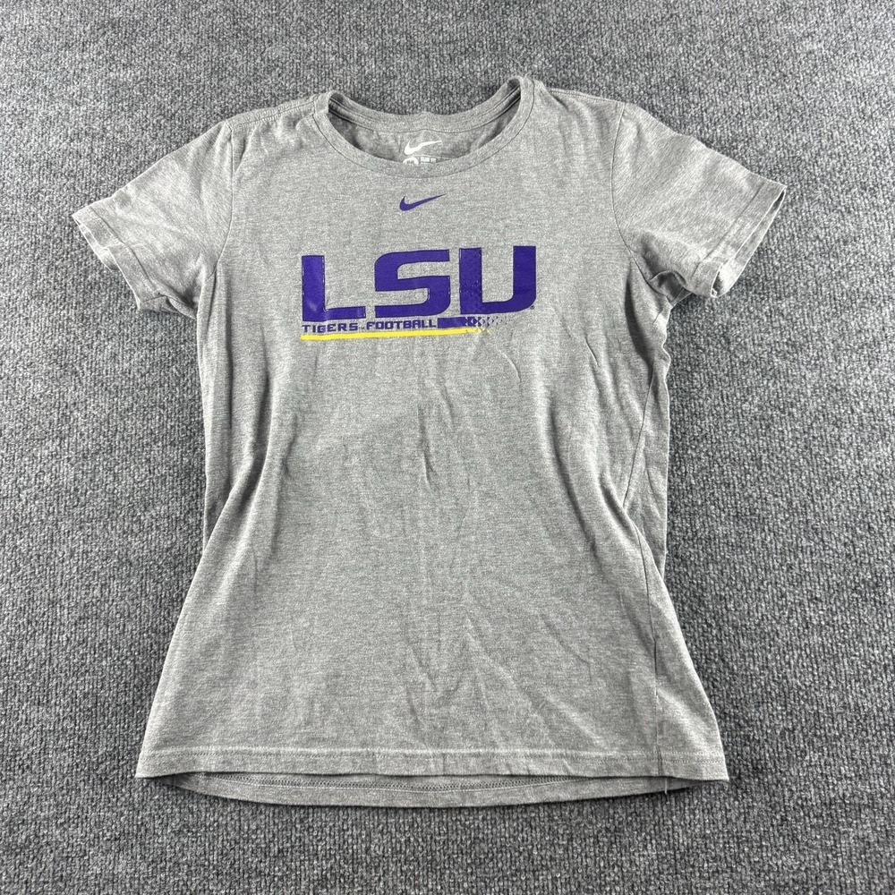 Nike LSU Tigers Shirt Womens Medium Gray Slim Fit Football Graphic Tee M NCAA